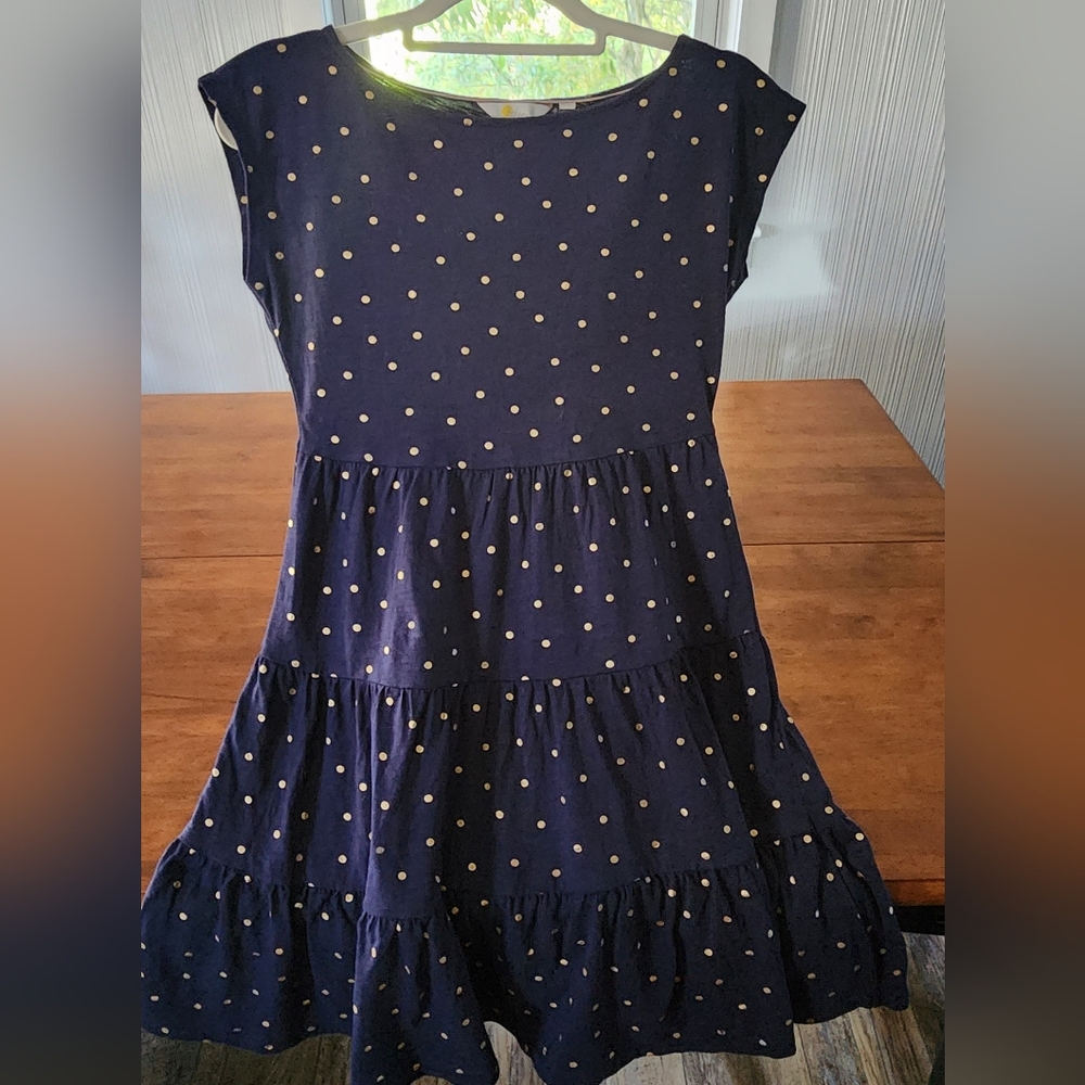 Boden Dress Navy Blue W Gold Polka Dots Jersey The Romaine 2P Preppy Classic - Picture 7 of 7